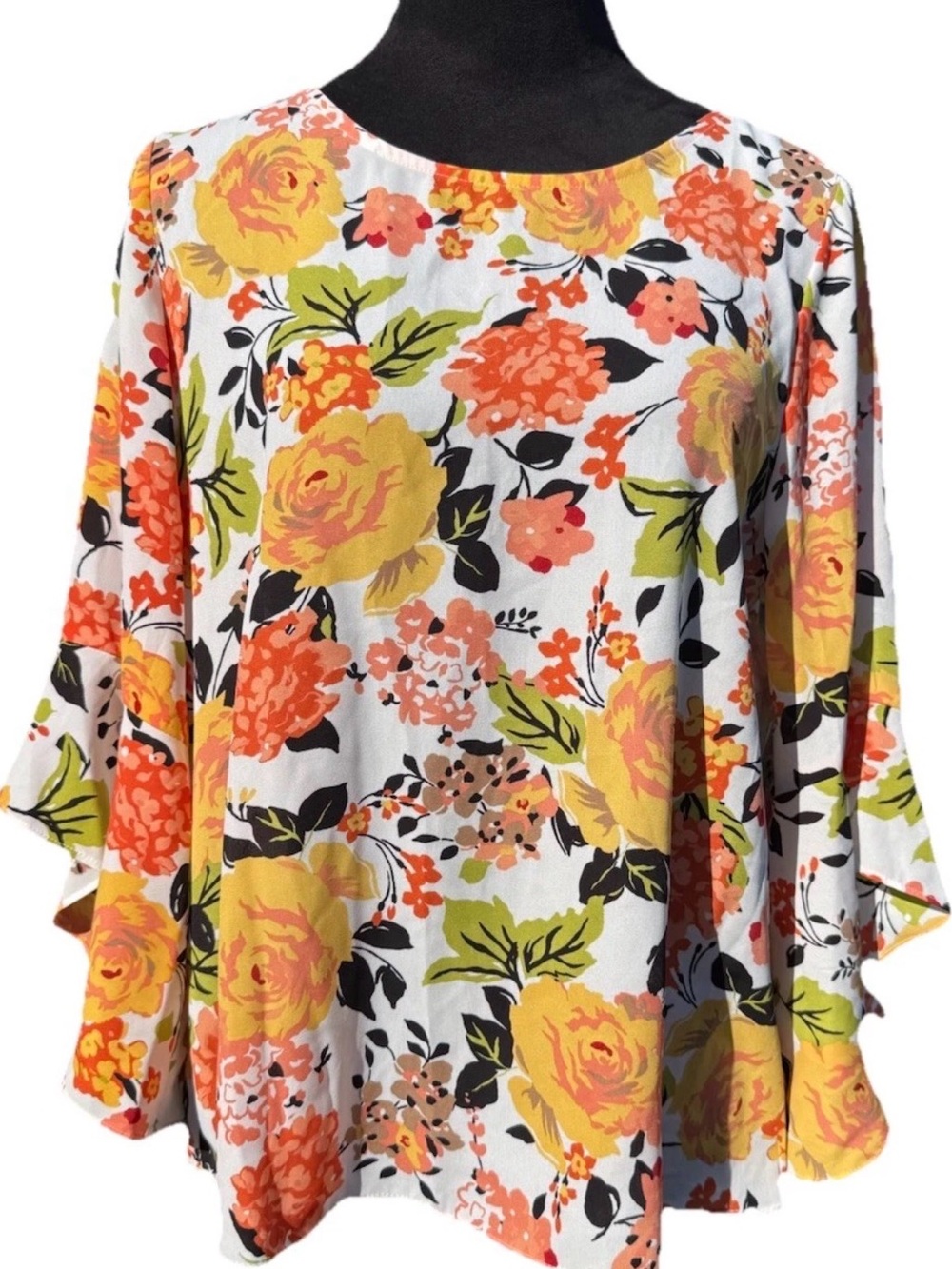 Kasper Floral Bell Sleeve Blouse Boho Cottagecore Romantic Top Medium NWT Office